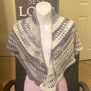 Handmade Gray and White Crochet Shawl